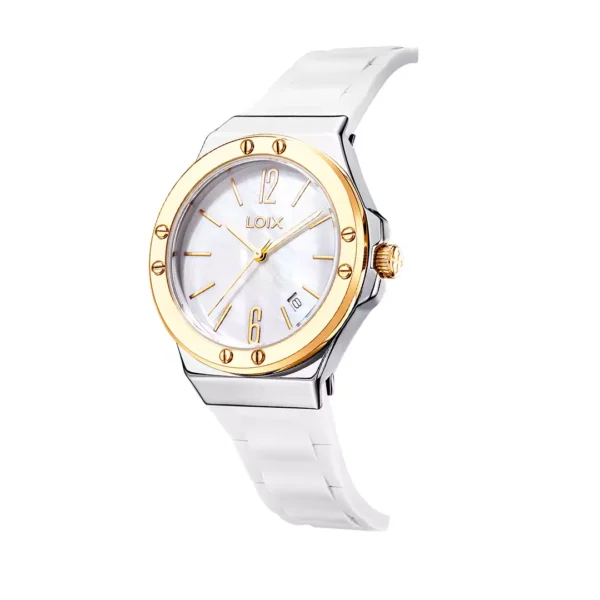 Reloj mujer L1262-4 Blanco con plateado, bisel bisel oro rosa, tablero blanco