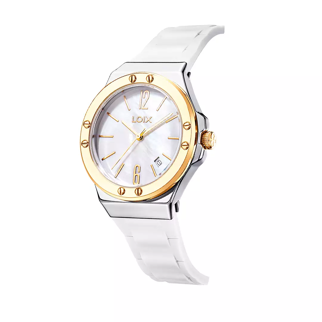Reloj mujer L1262-4 Blanco con plateado, bisel bisel oro rosa, tablero blanco