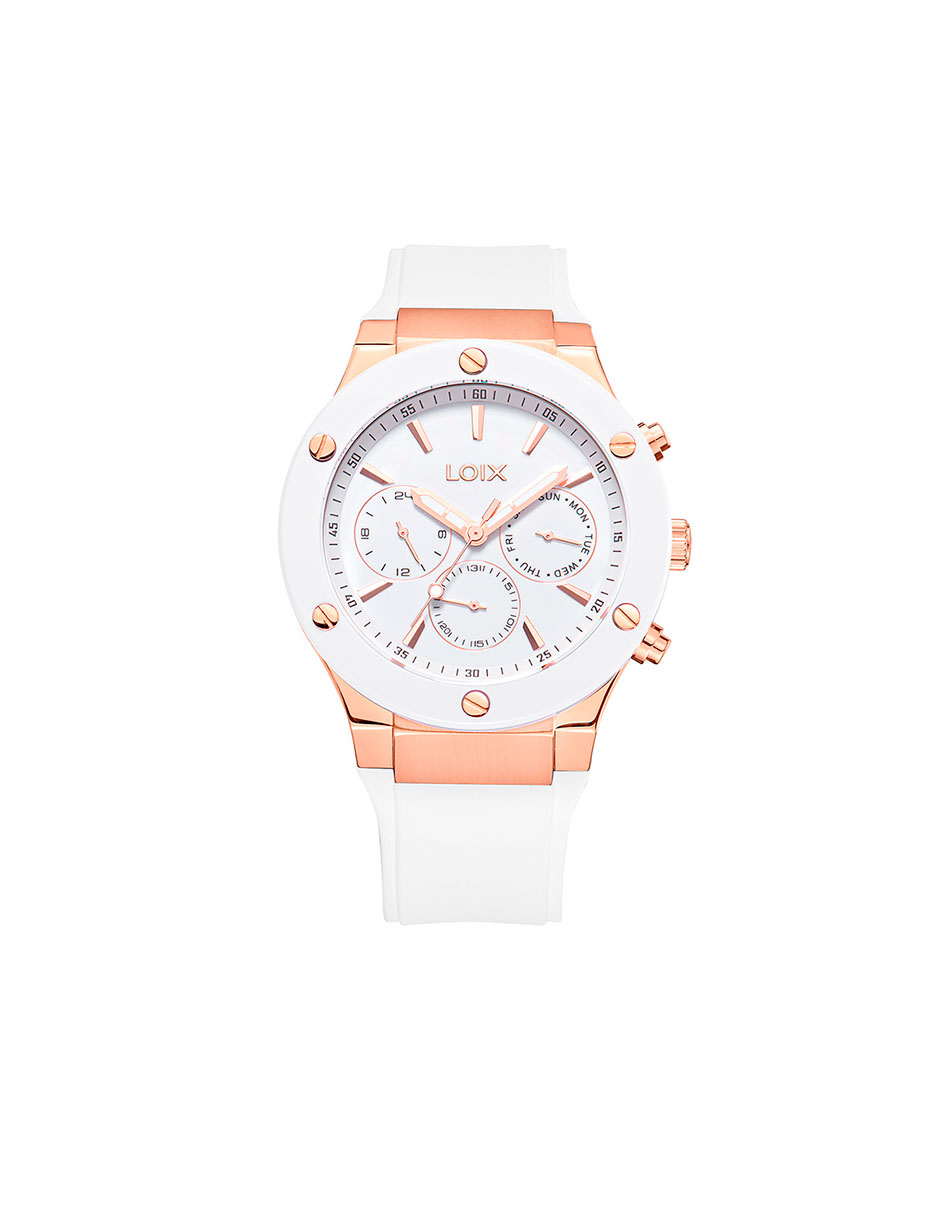 Reloj hombre referencia LA2126-5 Blanco con oro rosa, bisel blanco, tablero blanco
