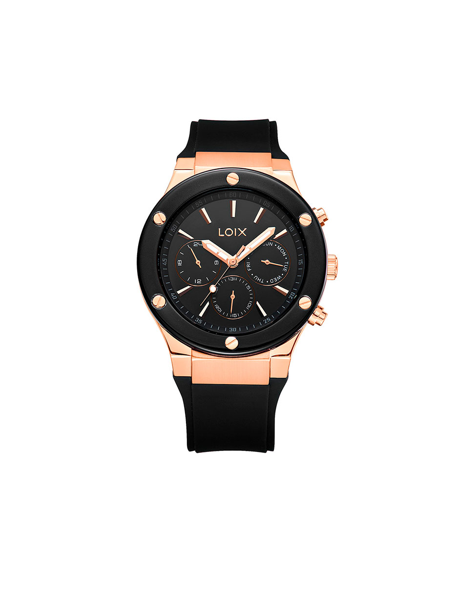 Reloj hombre referencia LA2126-2 Negro con oro rosa, bisel negro, tablero negro